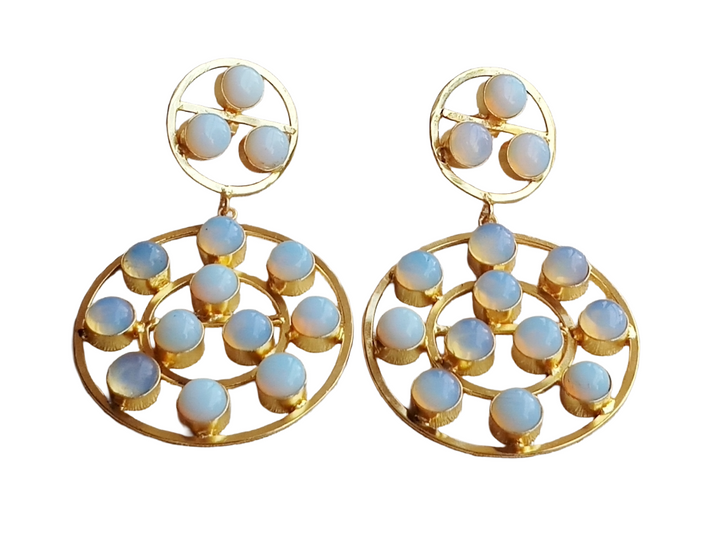 Amazing Gold Plated Multi Synthetic Opal Stone Round Designer Dangle Drop Earrings