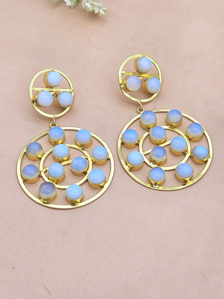 Amazing Gold Plated Multi Synthetic Opal Stone Round Designer Dangle Drop Earrings