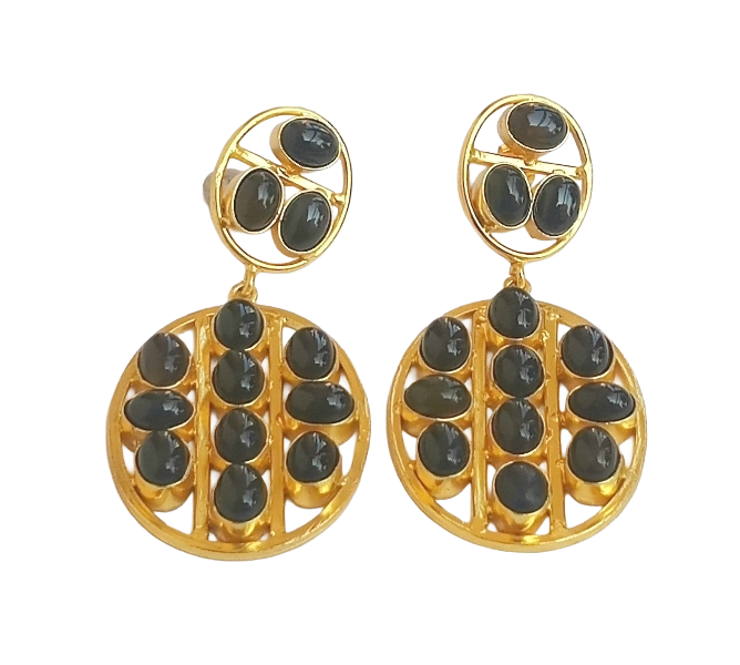 Stunning Gold Plated Black Onyx Multi Stones Oval Shape Charming Design Dangle Drop Earrings