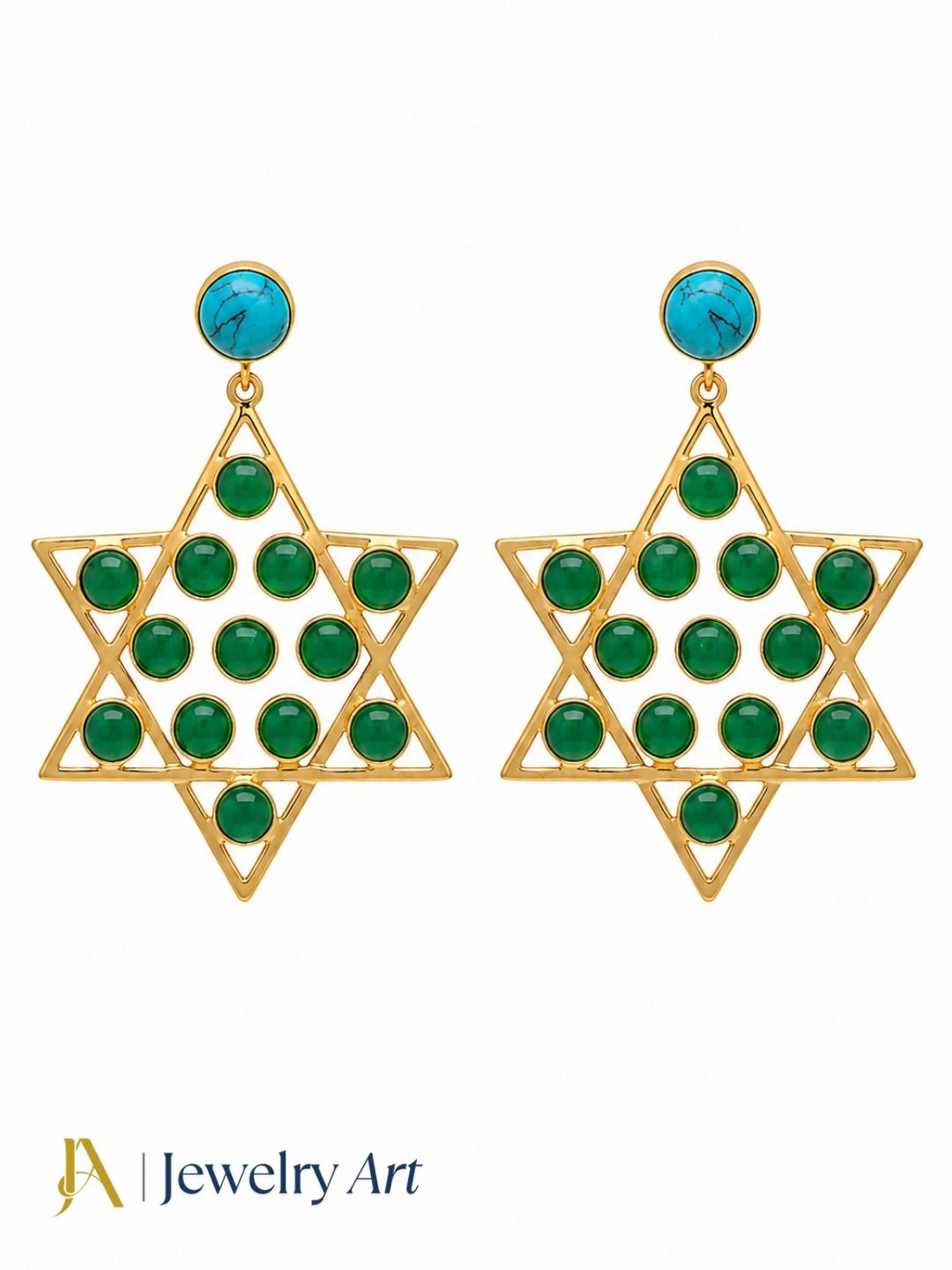 Lightweight Synthetic Turquoise and Green Glass designer dangle earrings
