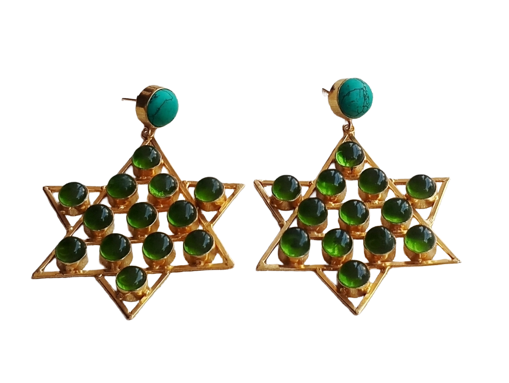 Amazing Gold Plated Imitation Stones Astronomical Star Designer Party Wear Dangle Drop Earrings