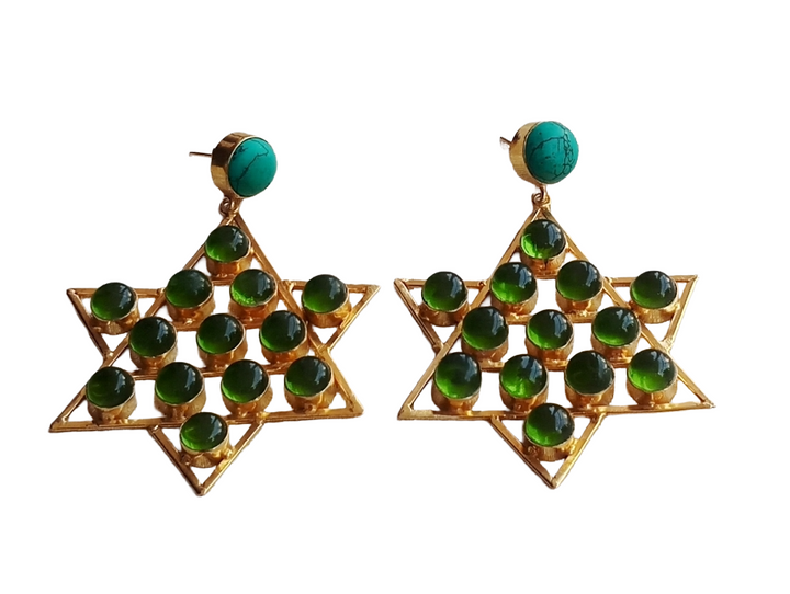 Amazing Gold Plated Imitation Stones Astronomical Star Designer Party Wear Dangle Drop Earrings