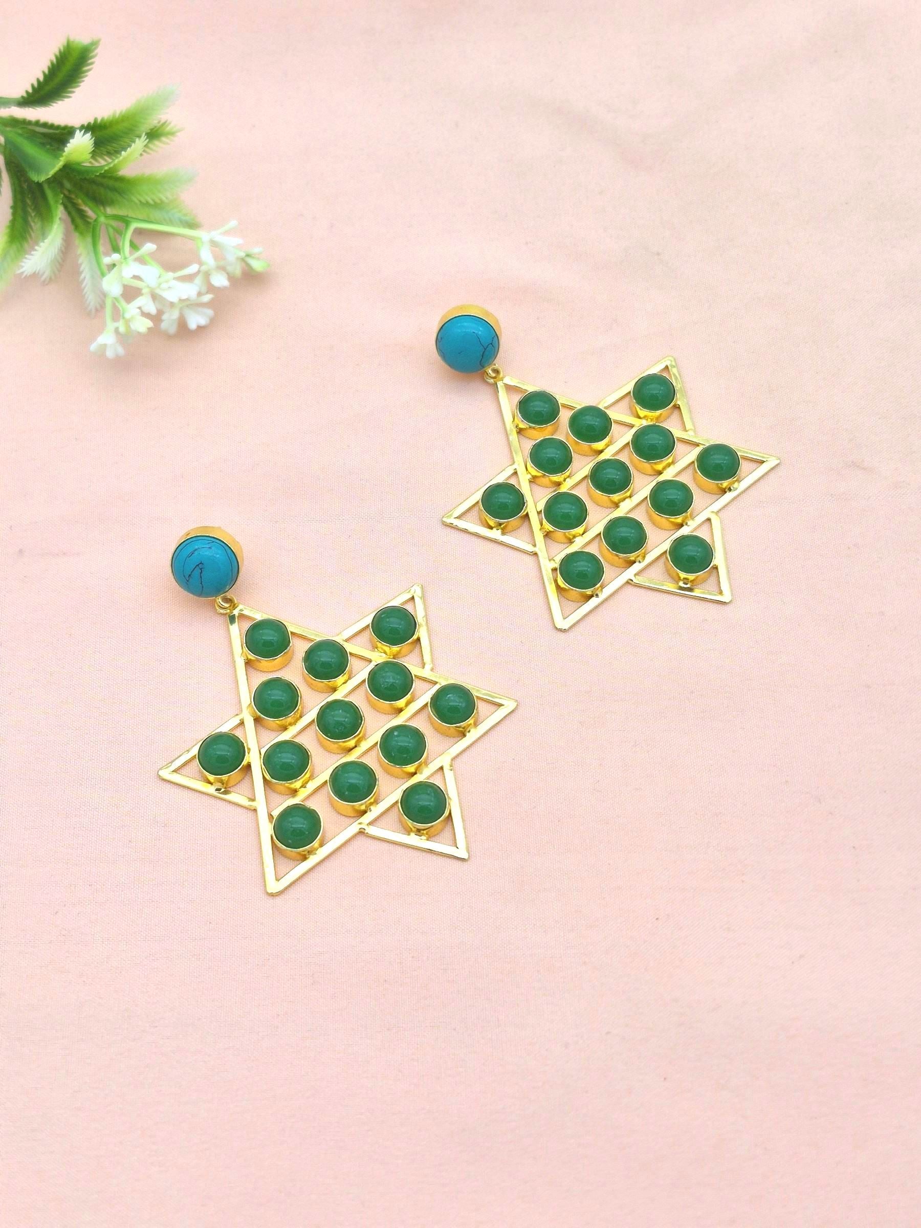 Amazing Gold Plated Imitation Stones Astronomical Star Designer Party Wear Dangle Drop Earrings
