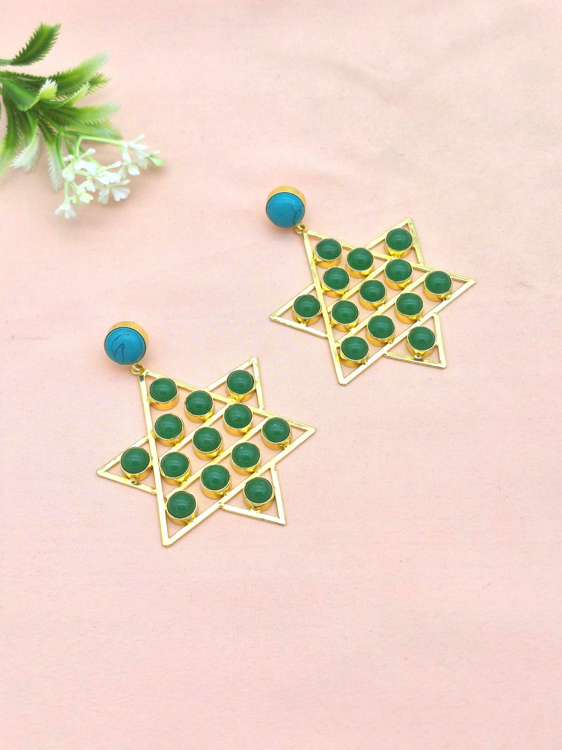 Amazing Gold Plated Imitation Stones Astronomical Star Designer Party Wear Dangle Drop Earrings