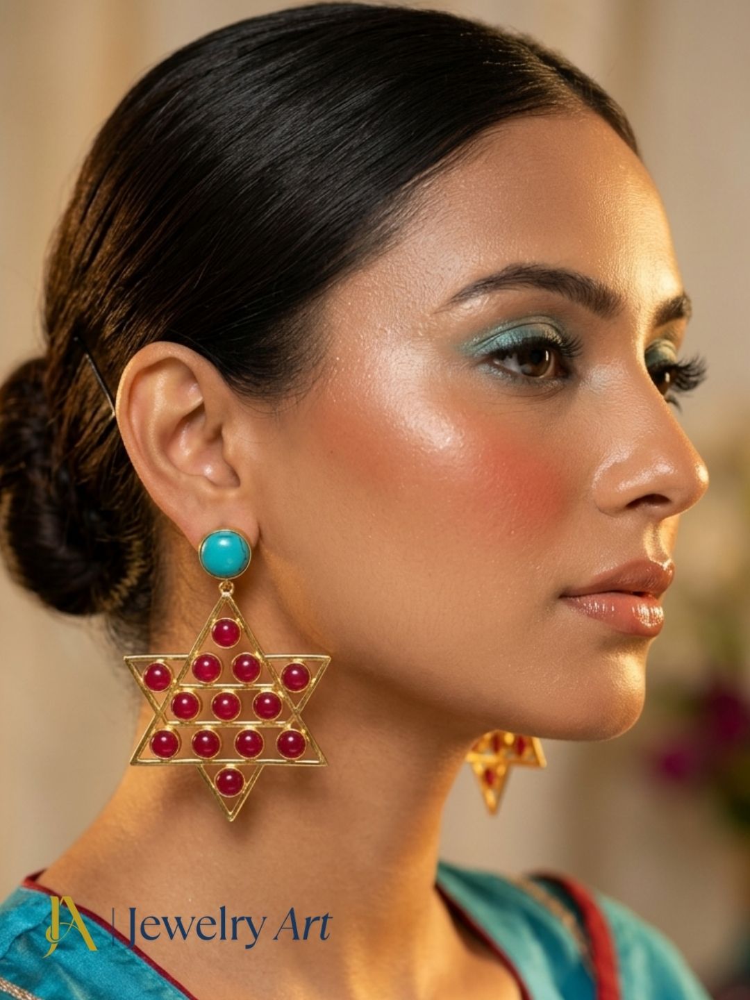 Woman styling lightweight Synthetic Turquoise Red Glass gemstone earrings
