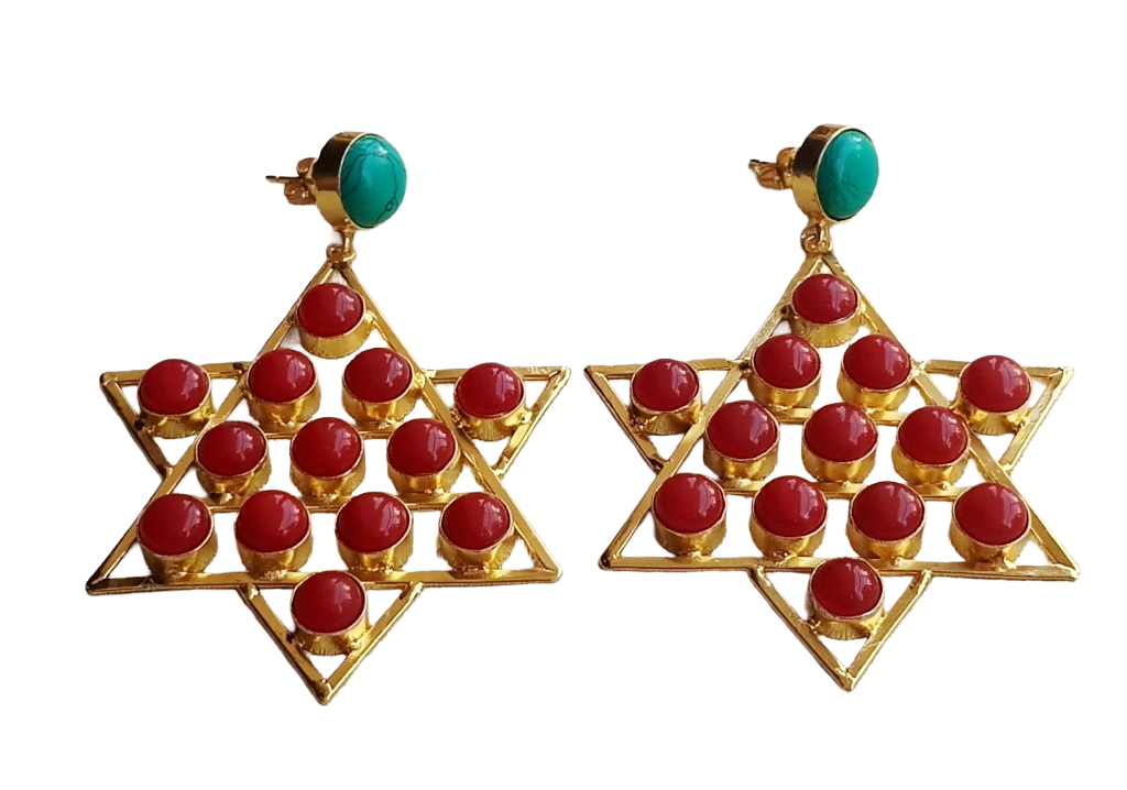 Amazing Gold Plated Imitation Stones Astronomical Star Designer Party Wear Dangle Drop Earrings