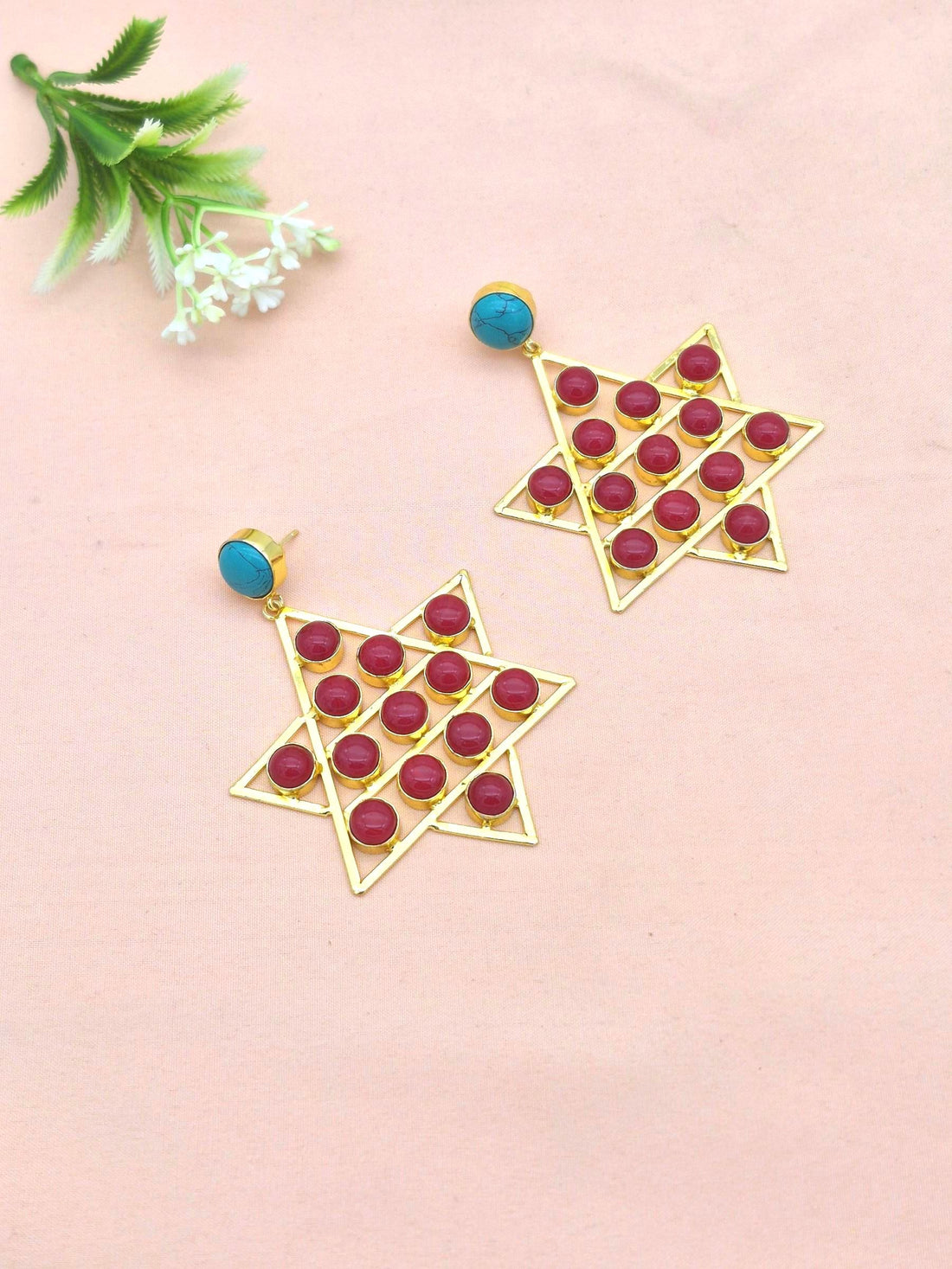 Amazing Gold Plated Imitation Stones Astronomical Star Designer Party Wear Dangle Drop Earrings