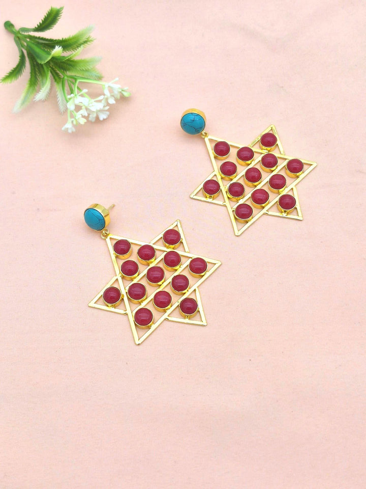 Amazing Gold Plated Imitation Stones Astronomical Star Designer Party Wear Dangle Drop Earrings