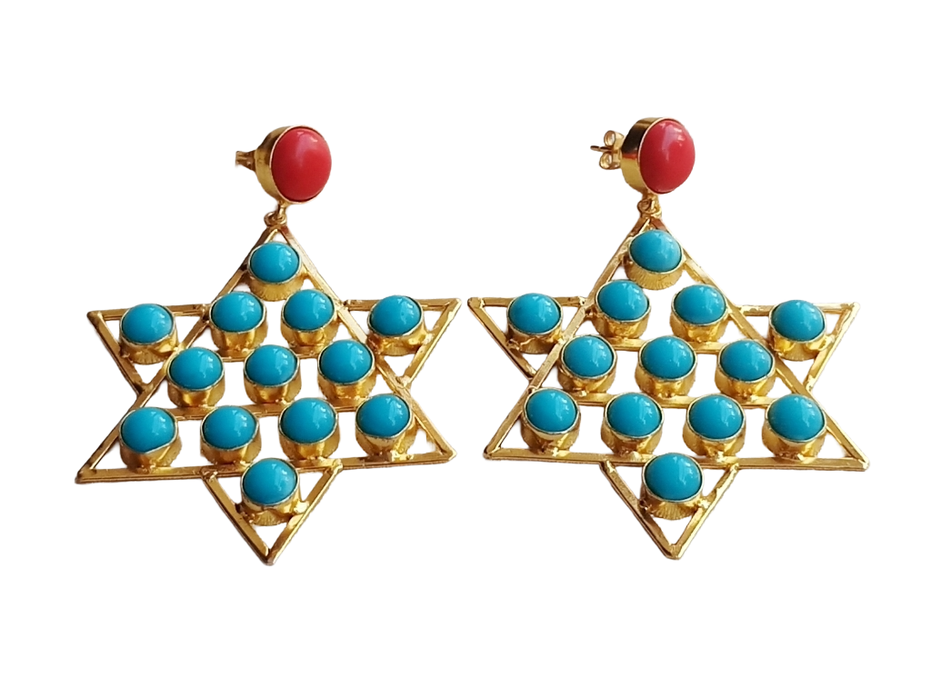 Amazing Gold Plated Imitation Stones Astronomical Star Designer Party Wear Dangle Drop Earrings
