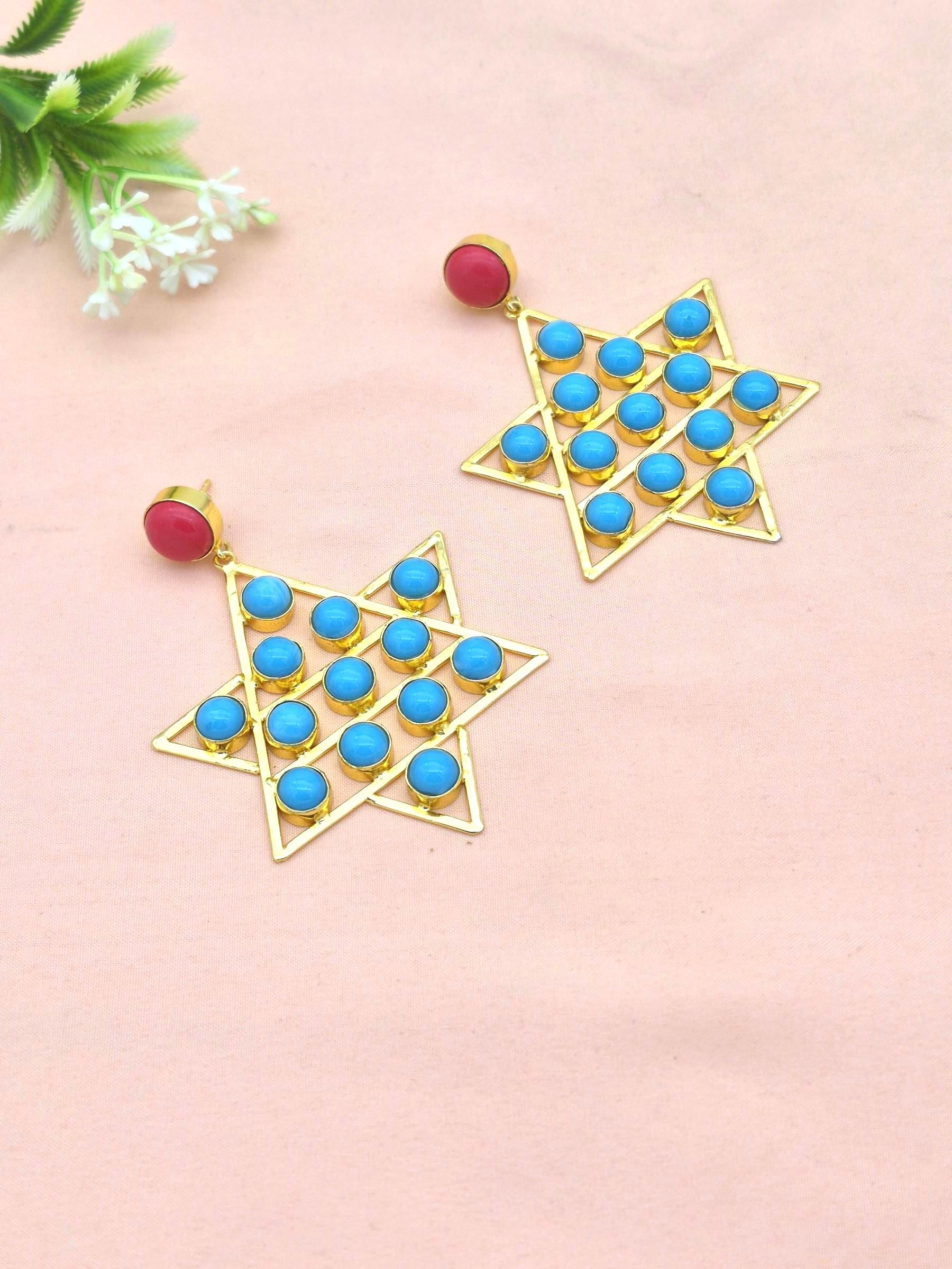 Amazing Gold Plated Imitation Stones Astronomical Star Designer Party Wear Dangle Drop Earrings