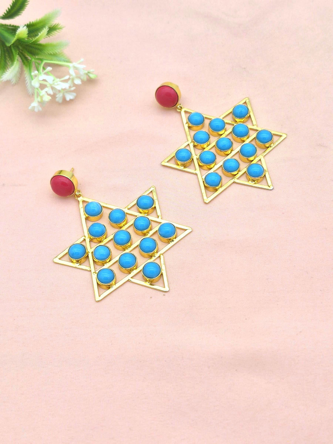 Amazing Gold Plated Imitation Stones Astronomical Star Designer Party Wear Dangle Drop Earrings