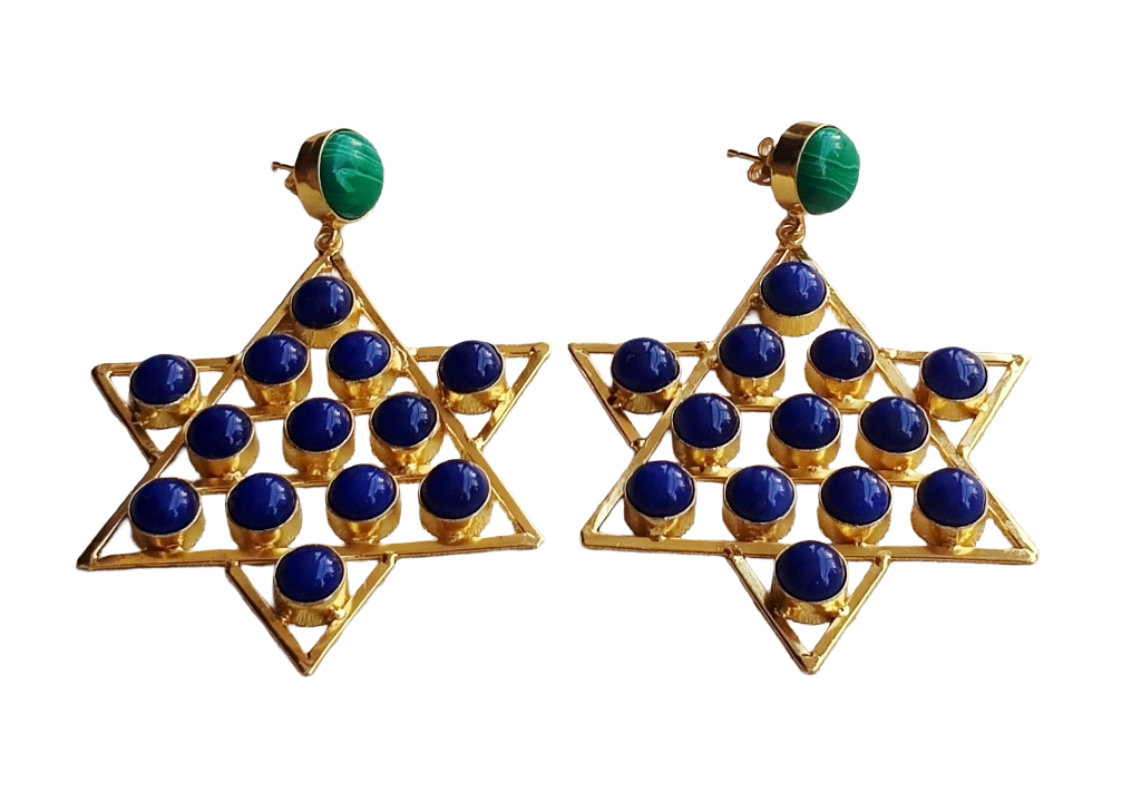 Amazing Gold Plated Imitation Stones Astronomical Star Designer Party Wear Dangle Drop Earrings