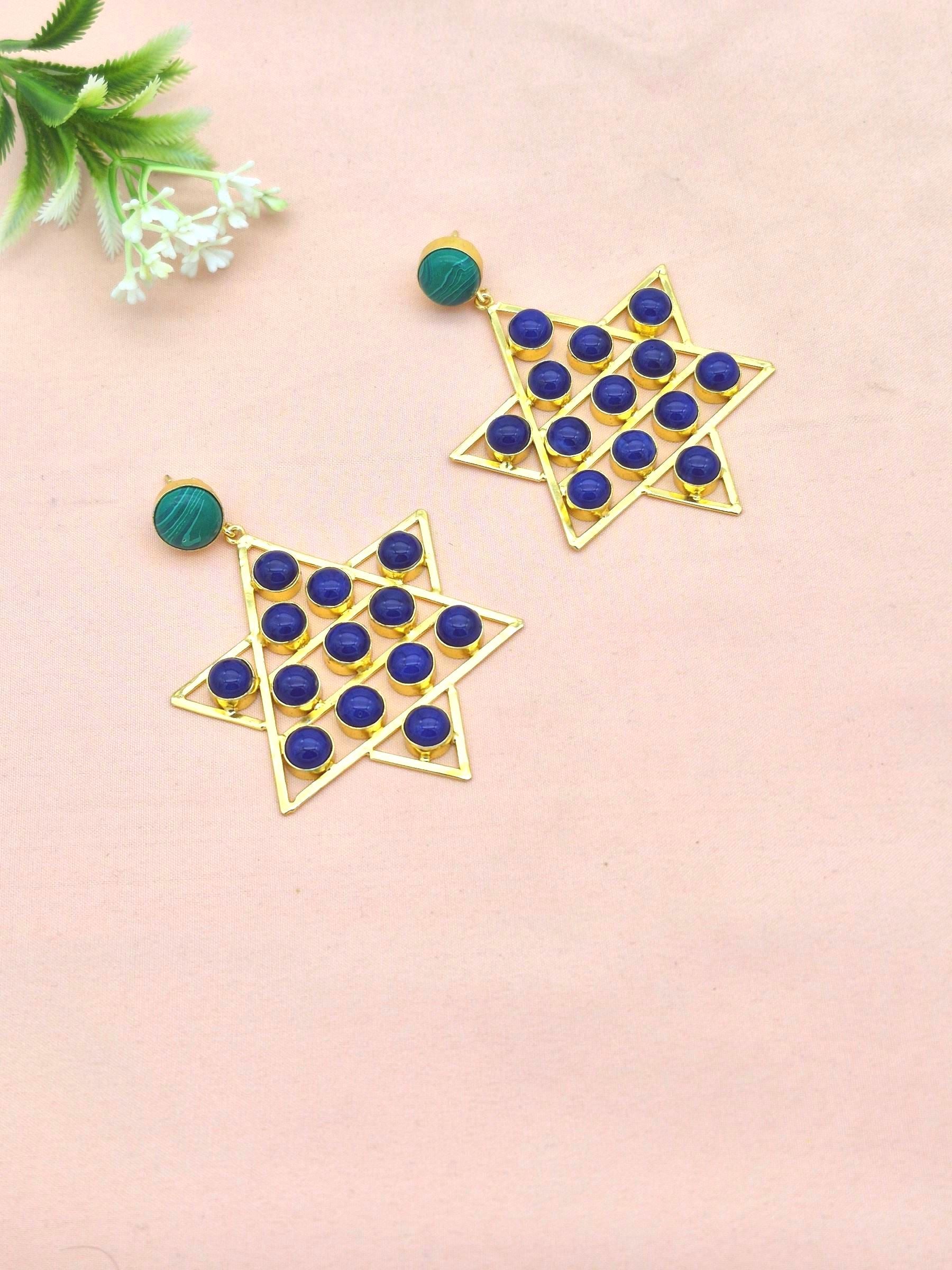 Amazing Gold Plated Imitation Stones Astronomical Star Designer Party Wear Dangle Drop Earrings