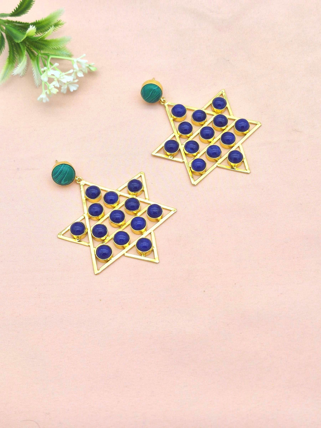 Amazing Gold Plated Imitation Stones Astronomical Star Designer Party Wear Dangle Drop Earrings