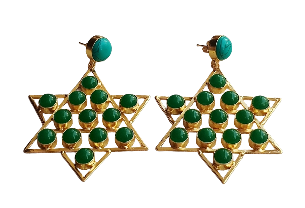 Amazing Gold Plated Imitation Stones Astronomical Star Designer Party Wear Dangle Drop Earrings