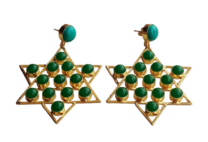 Amazing Gold Plated Imitation Stones Astronomical Star Designer Party Wear Dangle Drop Earrings
