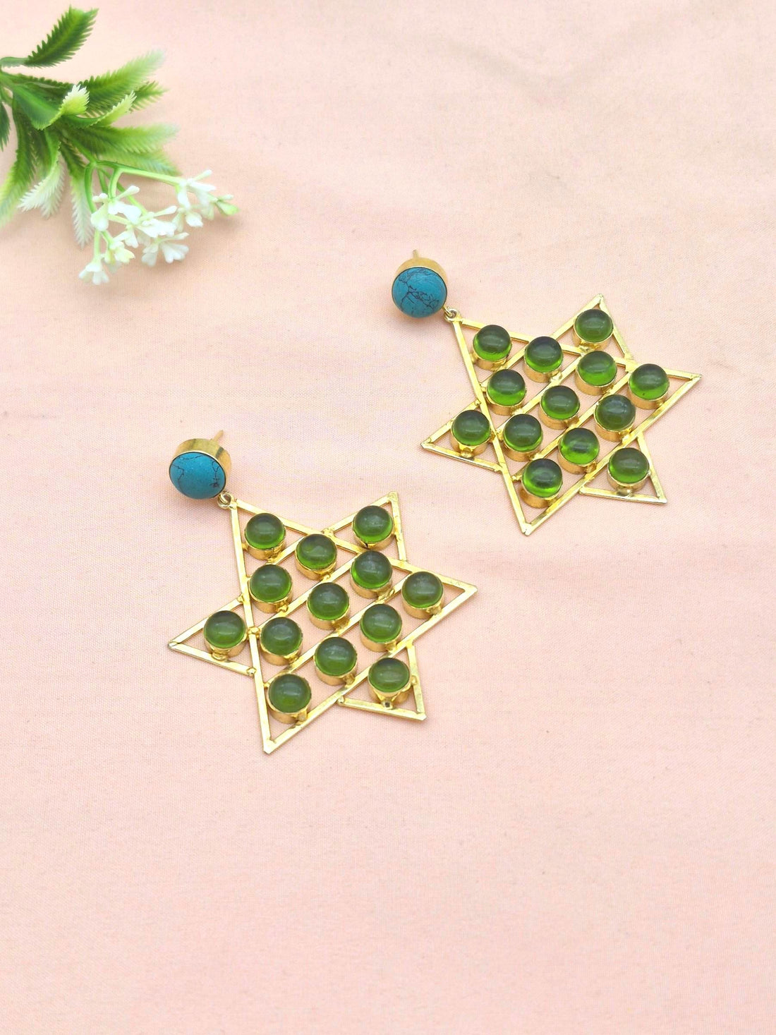 Amazing Gold Plated Imitation Stones Astronomical Star Designer Party Wear Dangle Drop Earrings
