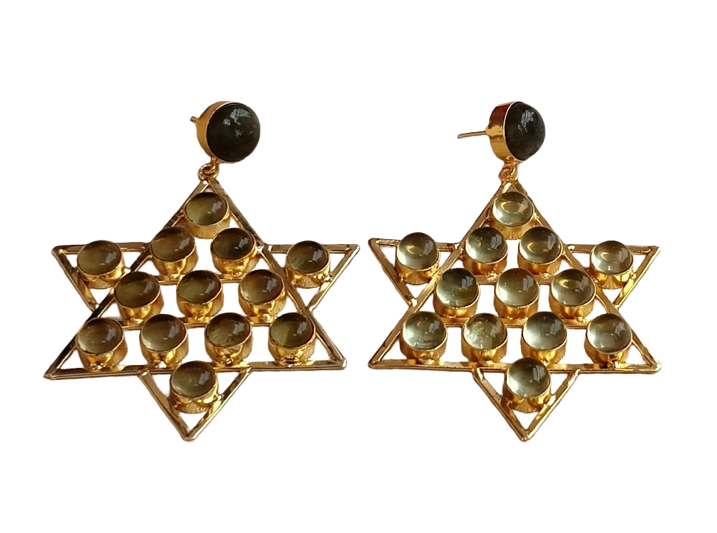 Amazing Gold Plated Semi Precious /  Imitation Stones Astronomical Star Designer Party Wear Dangle Drop Earrings