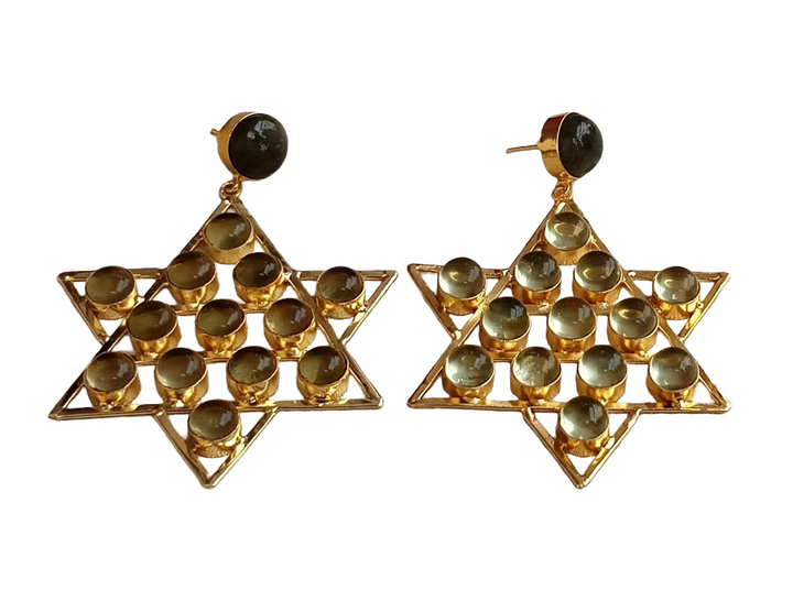 Amazing Gold Plated Semi Precious /  Imitation Stones Astronomical Star Designer Party Wear Dangle Drop Earrings