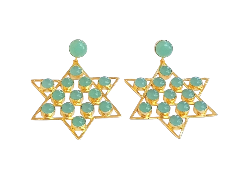Amazing Gold Plated Semi Precious Stones Astronomical Star Designer Party Wear Dangle Drop Earrings