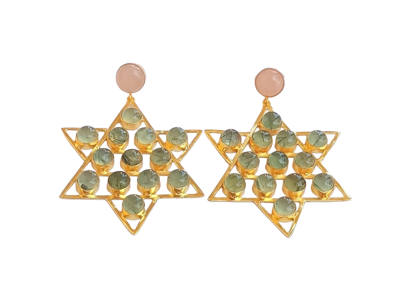 Amazing Gold Plated Semi Precious Stones Astronomical Star Designer Party Wear Dangle Drop Earrings