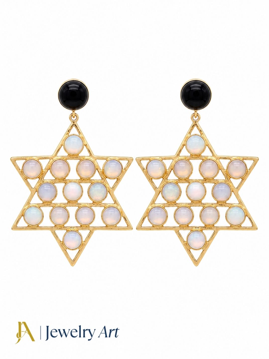 Fashionable Synthetic Opal and Black Onyx gemstone earrings for women
