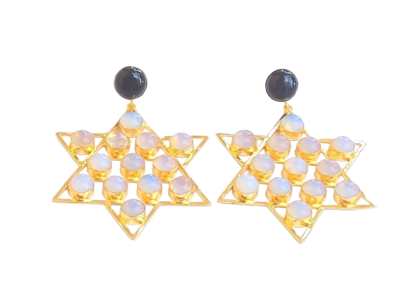 Amazing Gold Plated Imitation Stones Astronomical Star Designer Party Wear Dangle Drop Earrings