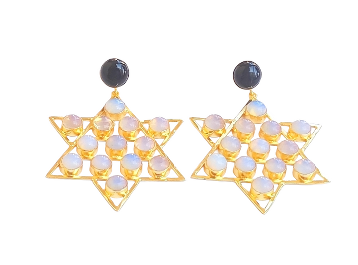 Amazing Gold Plated Imitation Stones Astronomical Star Designer Party Wear Dangle Drop Earrings
