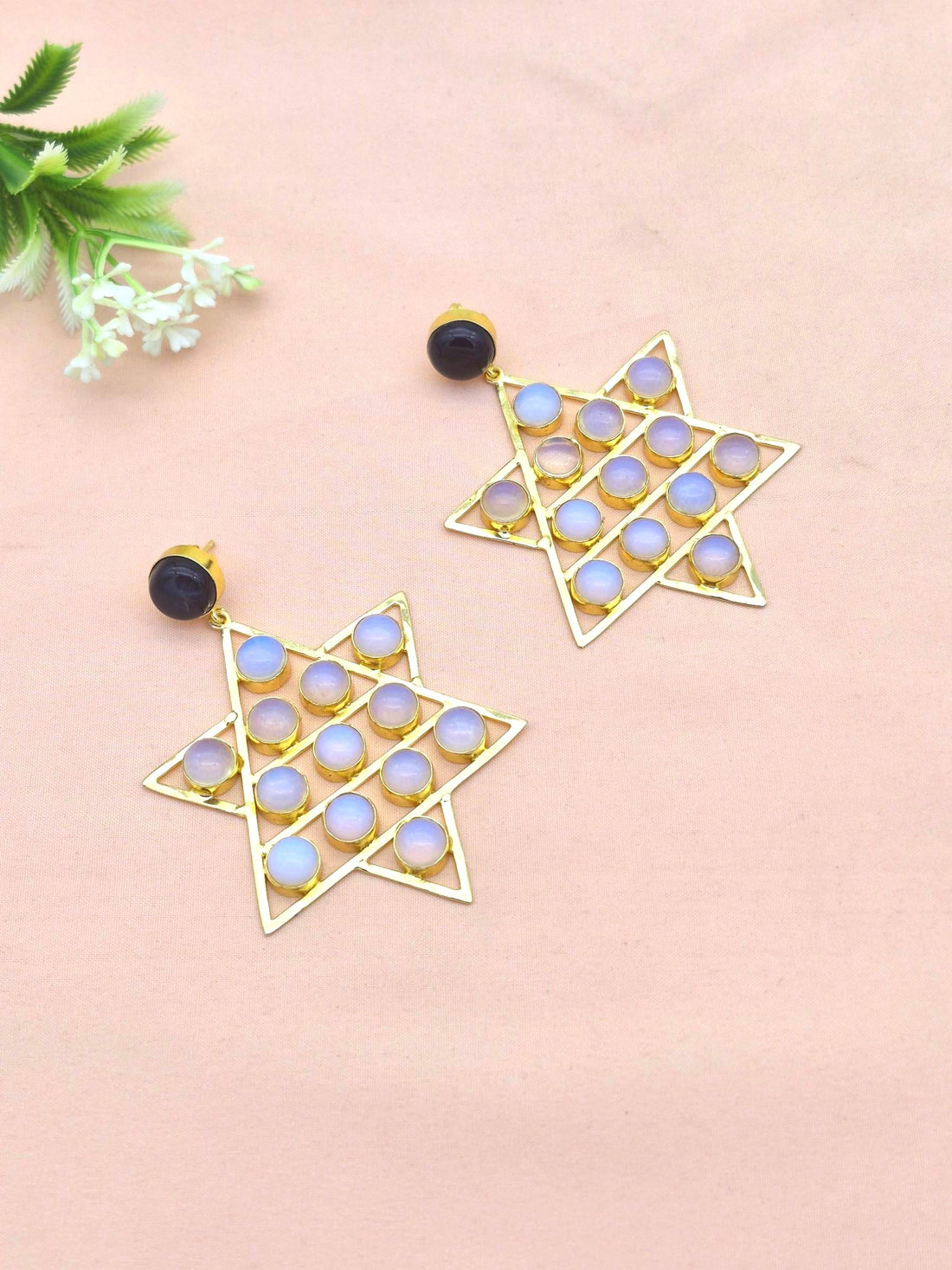 Amazing Gold Plated Imitation Stones Astronomical Star Designer Party Wear Dangle Drop Earrings