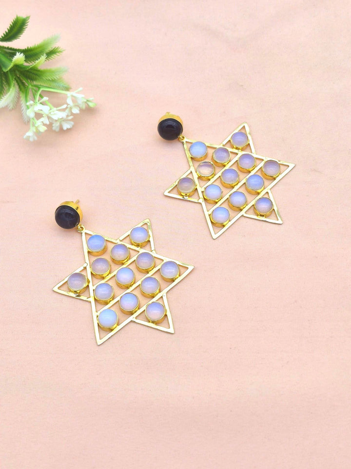 Amazing Gold Plated Imitation Stones Astronomical Star Designer Party Wear Dangle Drop Earrings
