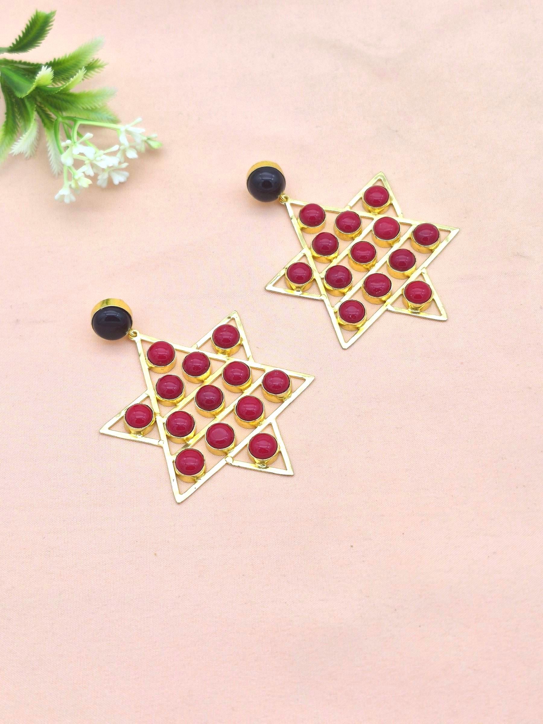 Amazing Gold Plated Imitation Stones Astronomical Star Designer Party Wear Dangle Drop Earrings