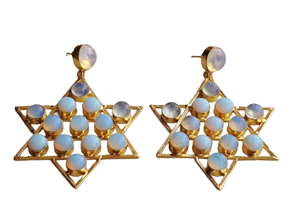 Amazing Gold Plated Synthetic Opal Astronomical Star Designer Party Wear Dangle Drop Earrings