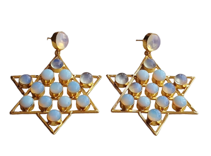 Amazing Gold Plated Synthetic Opal Astronomical Star Designer Party Wear Dangle Drop Earrings
