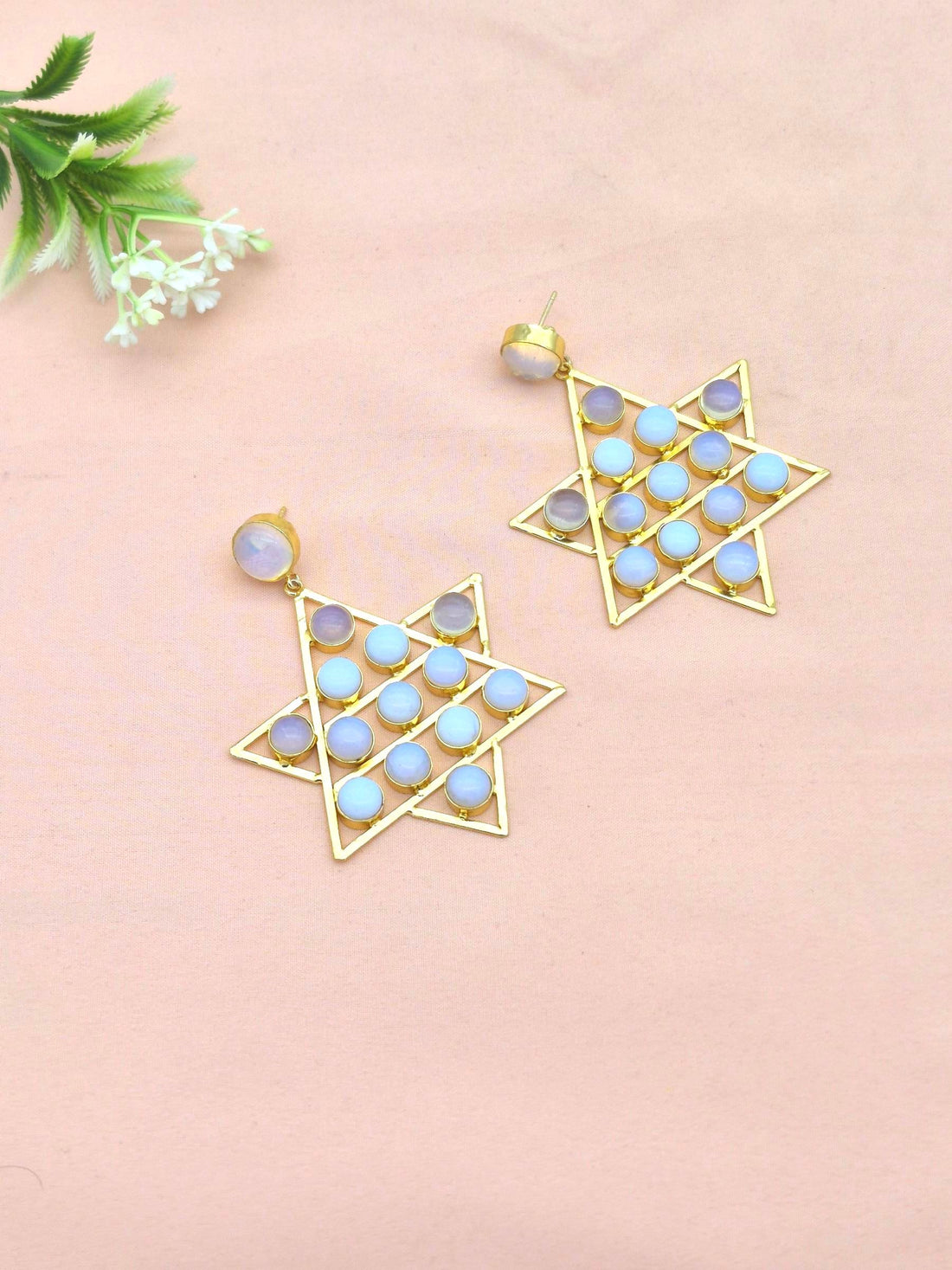 Amazing Gold Plated Synthetic Opal Astronomical Star Designer Party Wear Dangle Drop Earrings