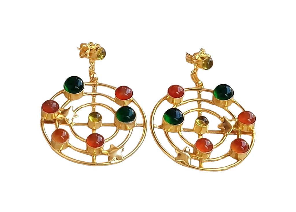 Awesome Gold Plated Semi Precious / Imitation Stones Astronomical Designer Dangle Drop Earrings