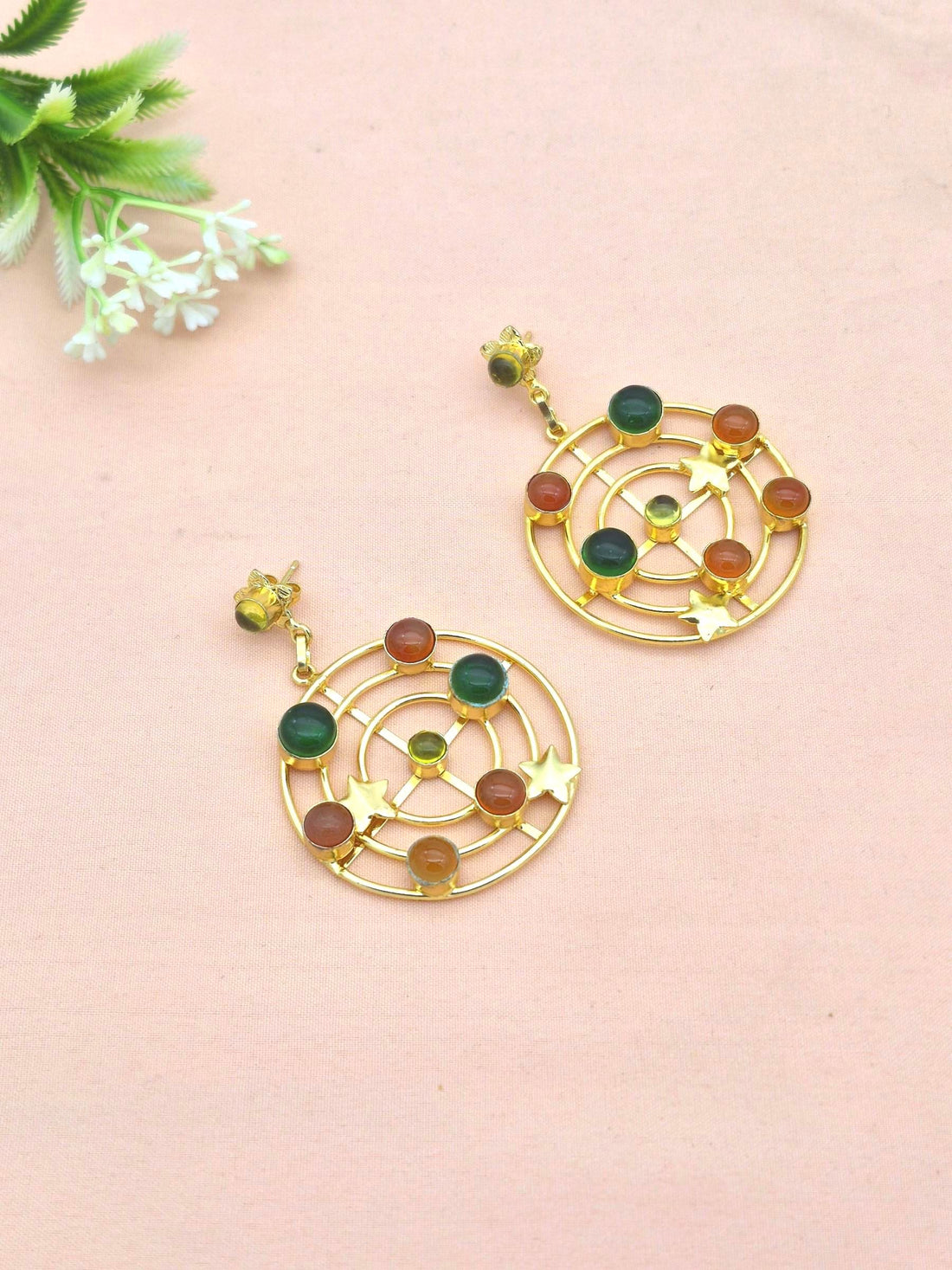 Awesome Gold Plated Semi Precious / Imitation Stones Astronomical Designer Dangle Drop Earrings