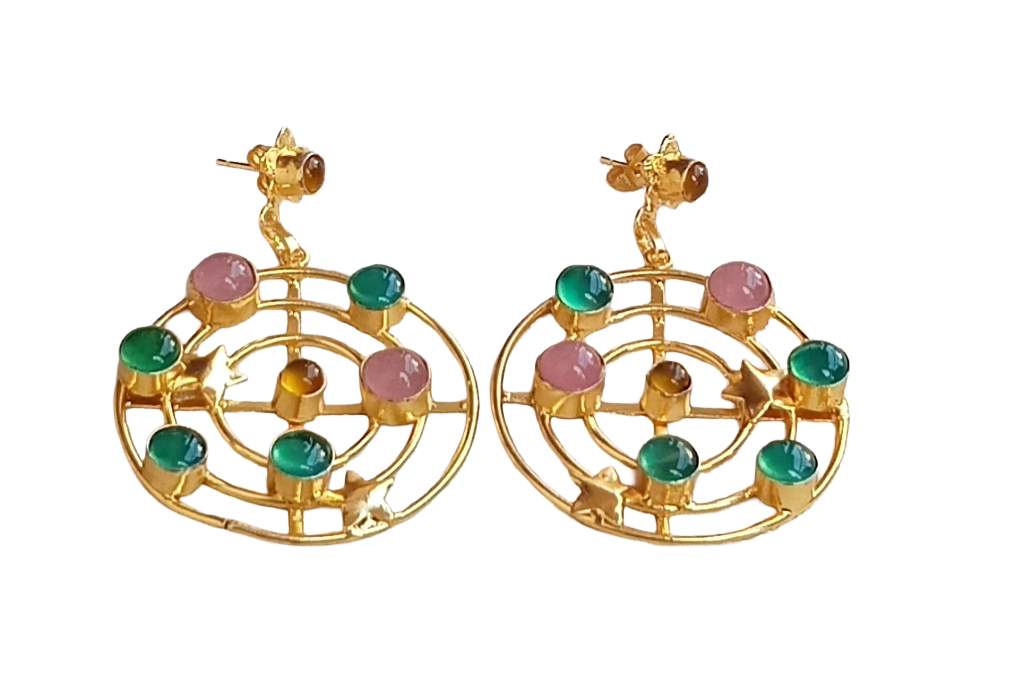 Awesome Gold Plated Semi Precious / Imitation Stones Astronomical Designer Dangle Drop Earrings