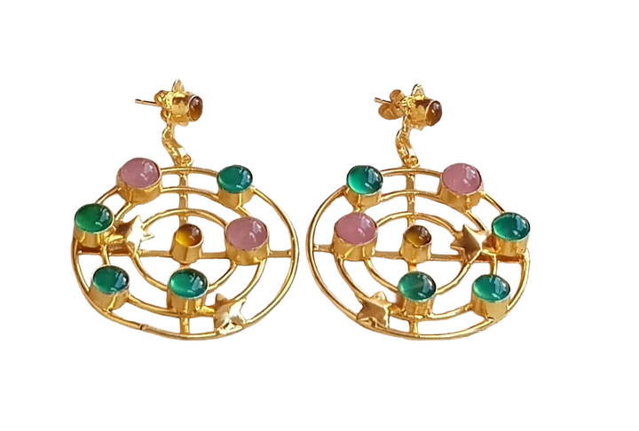 Awesome Gold Plated Semi Precious / Imitation Stones Astronomical Designer Dangle Drop Earrings