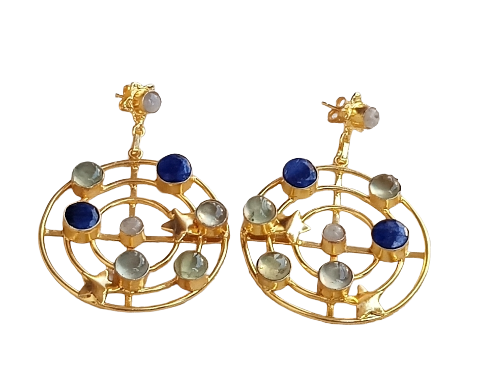 Awesome Gold Plated Semi Precious Stones Astronomical Designer Dangle Drop Earrings