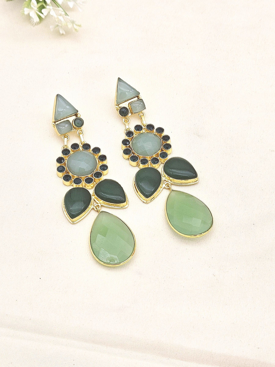 Amazing Antique Gold Multi Color Semi  Precious Stones Dangle Drop Earring