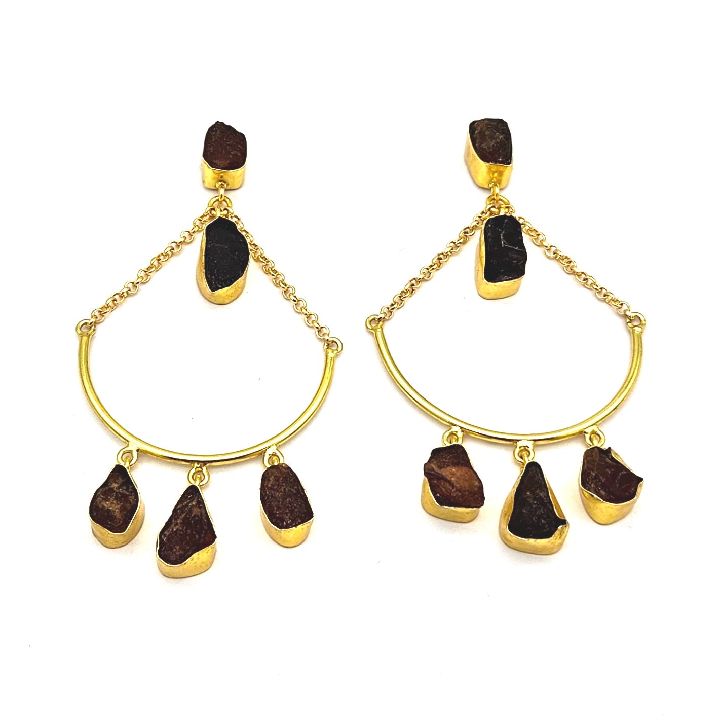 Amazing Gold Plated Rough Red Onyx Stone Hanging Chain Charming Dangle Drop Earrings