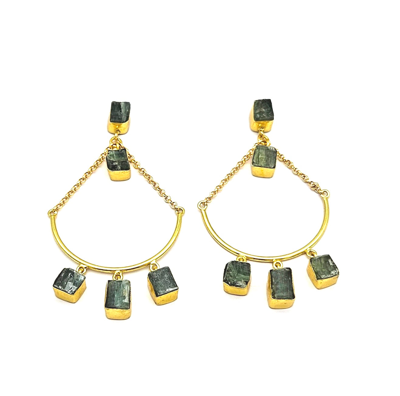 Amazing Gold Plated Rough Labradorite Stone Hanging Chain Charming Dangle Drop Earrings