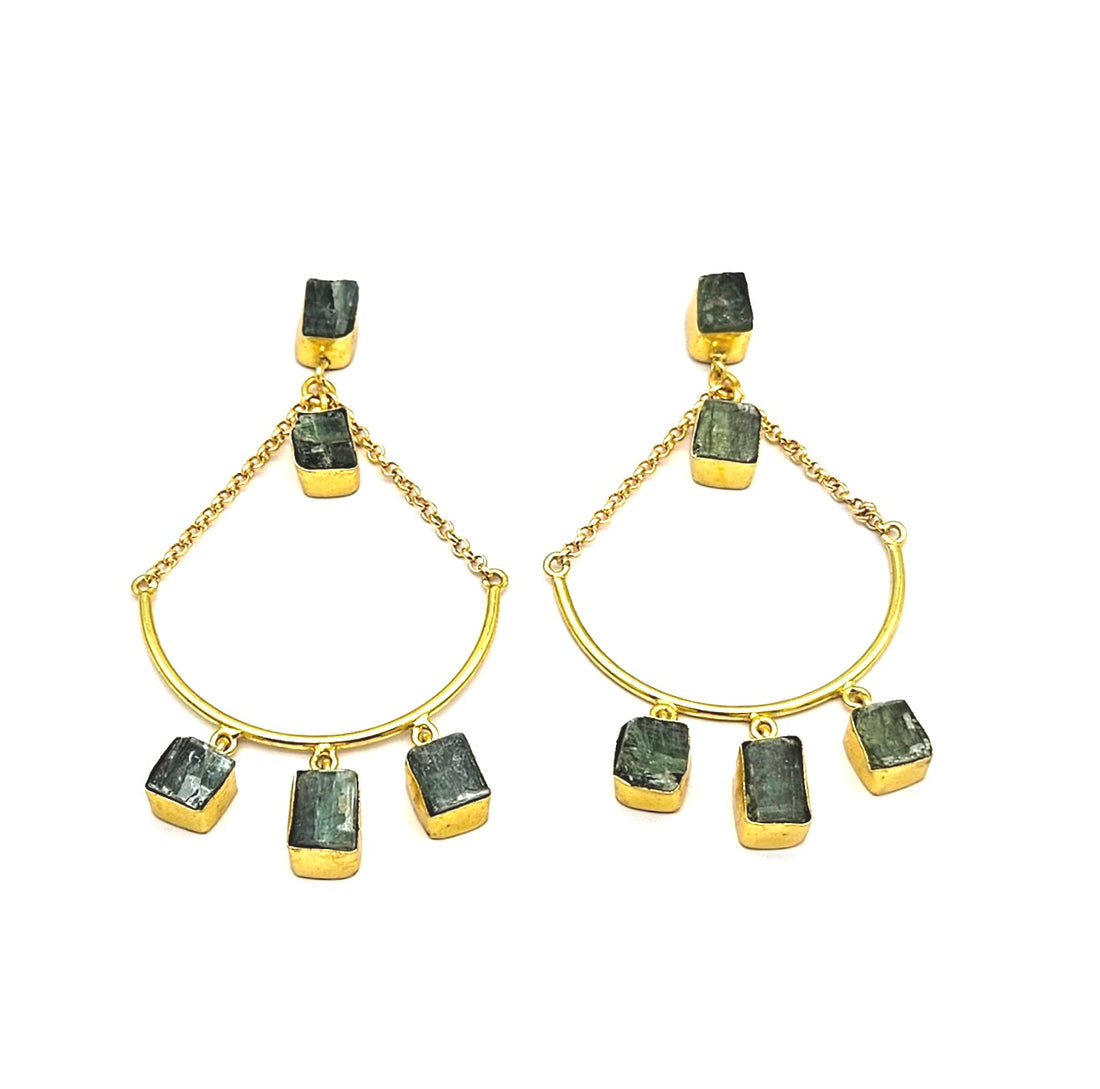 Amazing Gold Plated Rough Labradorite Stone Hanging Chain Charming Dangle Drop Earrings