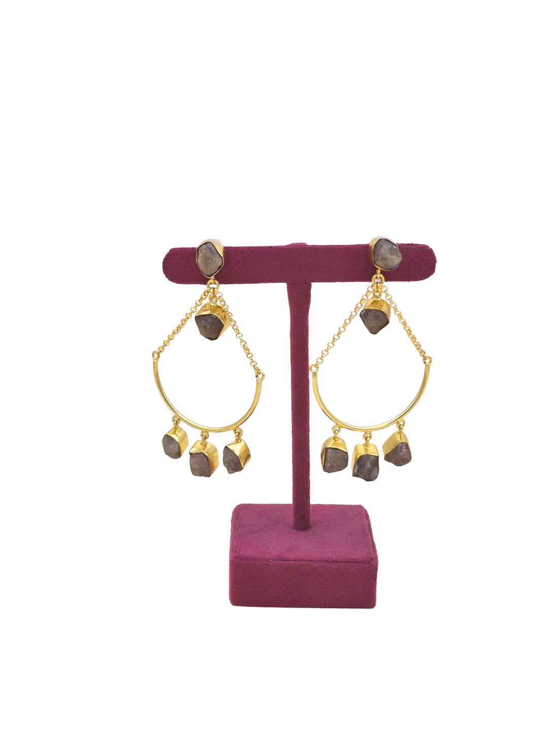 Amazing Gold Plated Rough Labradorite Stone Hanging Chain Charming Dangle Drop Earrings