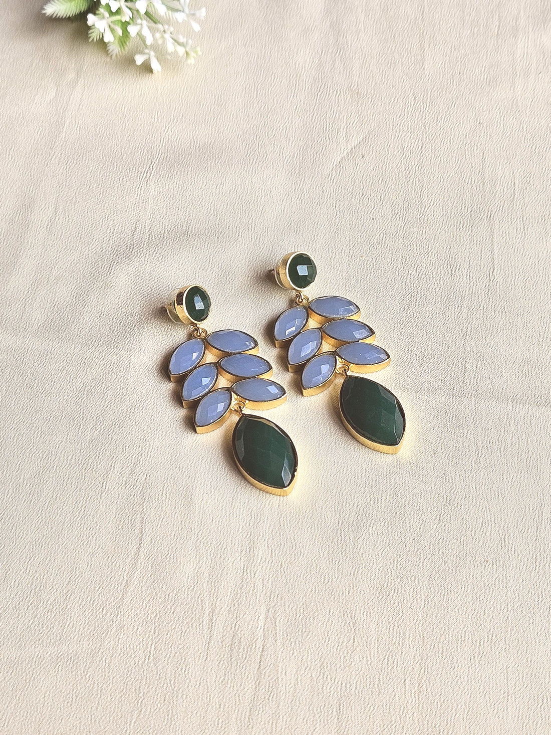 Gorgeous Antique Gold Semi Precious Stones Artistic Designer Dangle Earring.