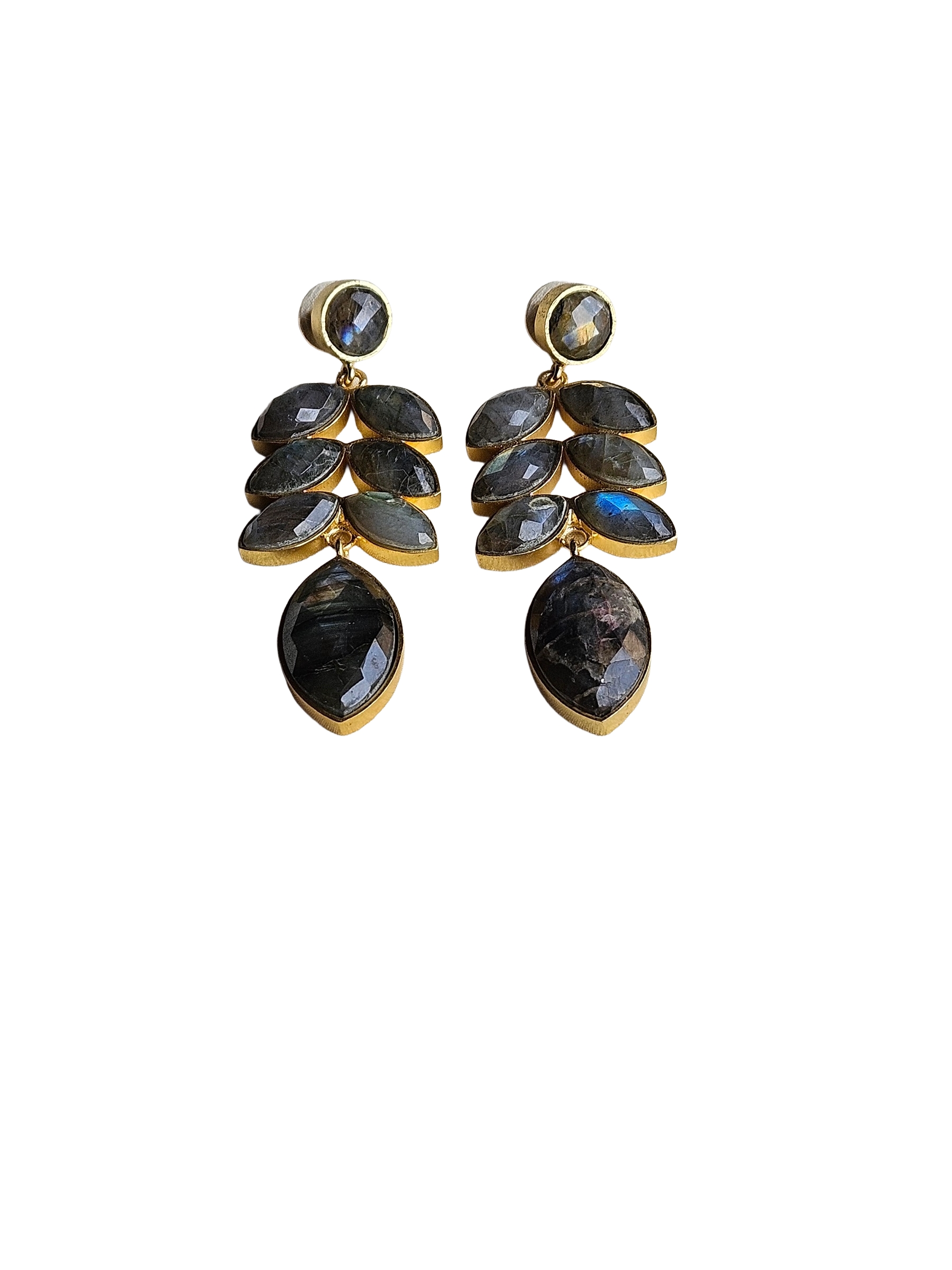 Gorgeous Antique Gold Semi Precious Stones Artistic Designer Dangle Earring.