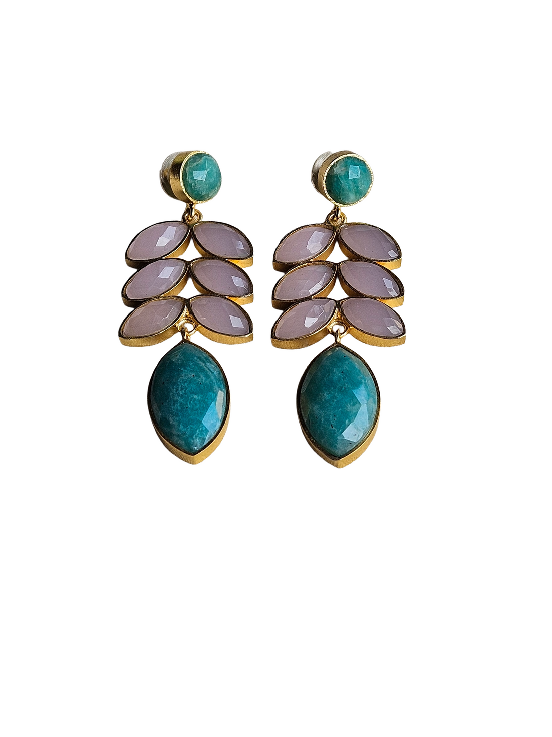 Gorgeous Antique Gold Semi Precious Stones Artistic Designer Dangle Earring.