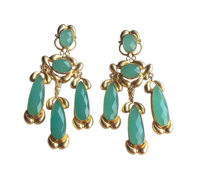 Gorgeous Gold Plated Aquamarine Gem Stone Charming Designer Costume Dangle Drop Earrings