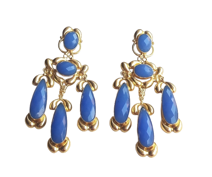 Gorgeous Gold Plated Chalcedony Gem Stone Charming Designer Costume Dangle Drop Earrings