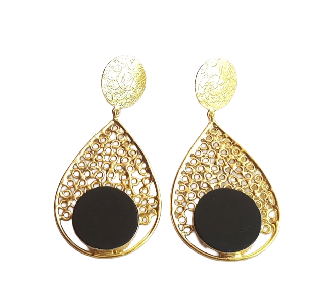 Charming Gold Plated Black Onyx Stone Light Weight Designer Dangle Drop Earrings